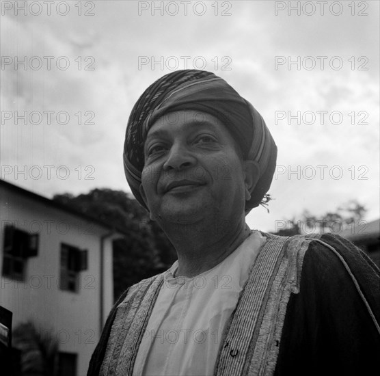 Liwali of the coast. Portrait of the Liwali of the coast wearing a turban and traditional dress. Mombasa, Kenya, 22 September 1956. Mombasa, Coast, Kenya, Eastern Africa, Africa.