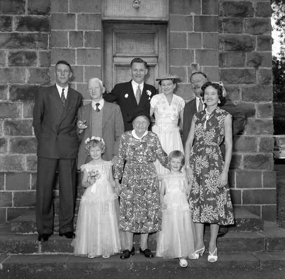 Family group at the Taylor-Besson wedding. Four generations of family at the Taylor-Besson wedding. Kenya, 6 October 1956. Kenya, Eastern Africa, Africa.
