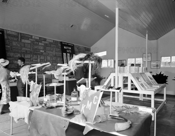 The Kenya Meat Commission at the Royal Show. Educational display of goods and animal by-products at the Kenya Meat Commission (KMC) stand at the Royal Show. Kenya, 17 October 1956. Kenya, Eastern Africa, Africa.