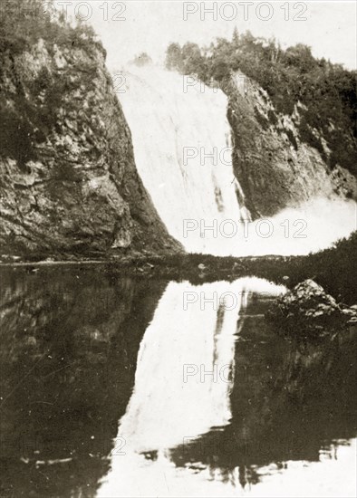 The Montmorency Falls near Quebec. The Montmorency Falls cascade down a rockface from a height of 83 metres. Quebec, Canada, 18 August-2 September 1924., Quebec, Canada, North America, North America .