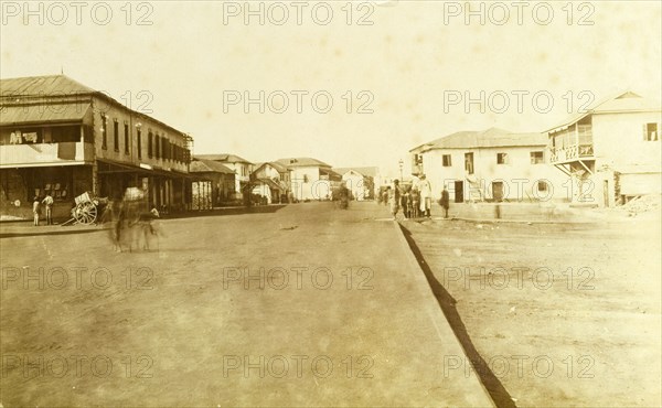 A street in Accra, Ghana. Street scene. Accra, Gold Coast (Ghana), 1918. Accra, East (Ghana), Ghana, Western Africa, Africa.