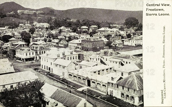 Freetown, Sierra Leone. View across the city centre of Freetown. Freetown, Sierra Leone, circa 1920. Freetown, West (Sierra Leone), Sierra Leone, Western Africa, Africa.