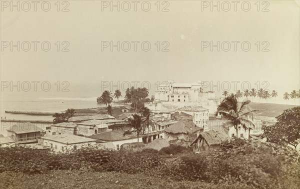 Sao Jorge da Mina Castle, Ghana. View of Sao Jorge da Mina castle overlooking the South Atlantic Ocean. Elimina, Gold Coast (Ghana), 1917. Elimina, Central (Ghana), Ghana, Western Africa, Africa.