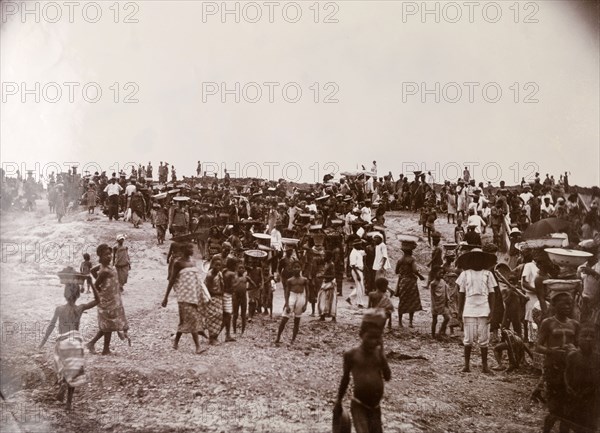 Digging the Victoria Reservoir. Labourers dig up the Victoria Reservoir, also known as 'King Bin'. Accra, Gold Coast (Ghana), 1918. Accra, East (Ghana), Ghana, Western Africa, Africa.