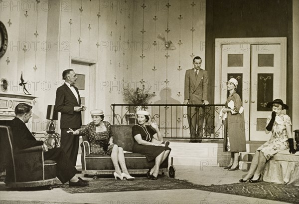 The Constant Wife'. A stage performance of 'The Constant Wife', a comedy of manners set in 1920s London, written by W. Somerset Maugham. Location unknown, circa 1952.