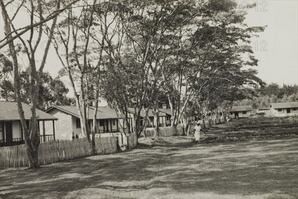 Student housing of St. Paul's United Theological College. Single storey housing for students of St. Paul's United Theological College in Limuru, a college established by missionaries to train African ordinands for the priesthood and to educate their wives. Limuru, Kenya, circa 1956. Limuru, Central (Kenya), Kenya, Eastern Africa, Africa.