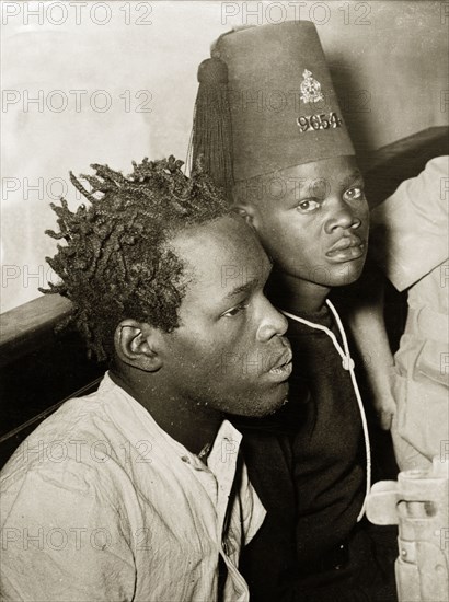 General China' on trial. Warahiu Itote (alias 'General China') pictured during the court trial at which he was sentenced to death. Nyeri, Kenya, 1 February 1954. Nyeri, Central (Kenya), Kenya, Eastern Africa, Africa.