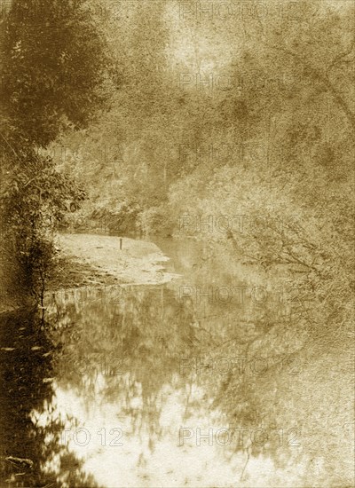 Moggill creek, Australia. A bend in the river at Moggill creek located in the outback surrounding Brisbane. Queensland, Australia, circa 1890., Queensland, Australia, Australia, Oceania.