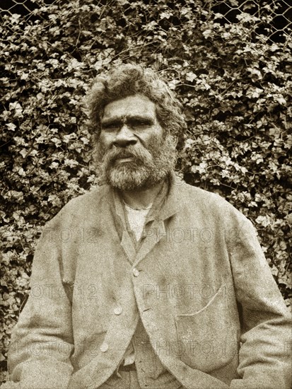 Aboriginal man from Queensland. Portrait of a middle-aged aboriginal man from the Queensland area. Queensland, Australia, circa 1890., Queensland, Australia, Australia, Oceania.