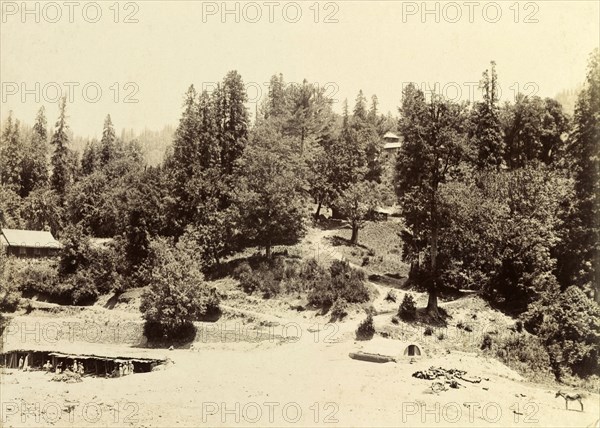The Himalayas at 1000ft. View of a small rural village located in the Himalayan mountains at an altitude of 1000ft. India, circa 1895., Jammu and Kashmir, India, Southern Asia, Asia.