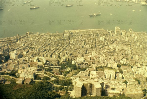 View of Hong Kong. View over the city of Hong Kong from the city's famous landmark, Victoria Peak, otherwise known as 'The Peak'. Hong Kong, People's Republic of China, August 1960. Hong Kong, Hong Kong, China, People's Republic of, Eastern Asia, Asia.
