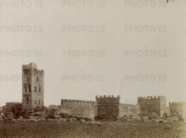 Ruins of a kasbah. The ruins of a fortified kasbah, or Islamic city. Southern Morocco, 1898. Morocco, Northern Africa, Africa.