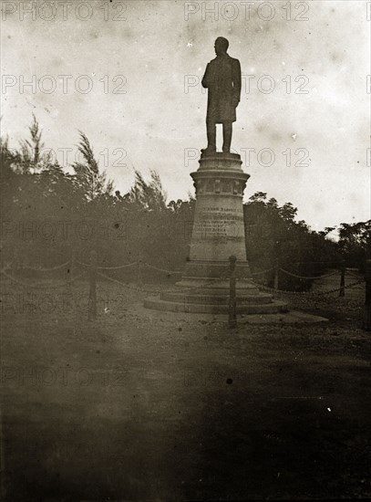 Statue of Sir William McKinnon. A statue of Sir William McKinnon, founder of the East African Company, is silhouetted against the sky. British East Africa (Kenya), 1906. Mombasa, Coast, Kenya, Eastern Africa, Africa.