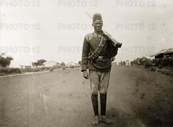 Sergeant of King's African Rifles. A sergeant of the King's African Rifles, assigned to lead an escort accompanying Geoffrey Archer, a colonial officer, and Frederick Stanbury on safari to Lake Baringo in early 1906. British East Africa (Kenya), 1906. Kenya, Eastern Africa, Africa.