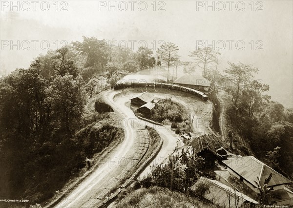 Chunbhati Loop', West Bengal. View of the 'Chunbhati Loop' at tight loop of railway line on the Darjeeling Hill Railway. West Bengal, India, circa 1900., West Bengal, India, Southern Asia, Asia.