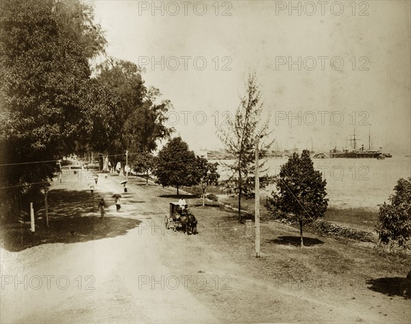 Strand Road, Burma (Myanmar). View of Strand Road, the main coastal throughfare in Sittwe that runs out to 'The Point', a projection of land at the mouth of the river with views of the Gulf of Bengal. Sittwe, Burma (Myanmar), circa 1895. Sittwe, Rakhine, Burma (Myanmar), South East Asia, Asia.