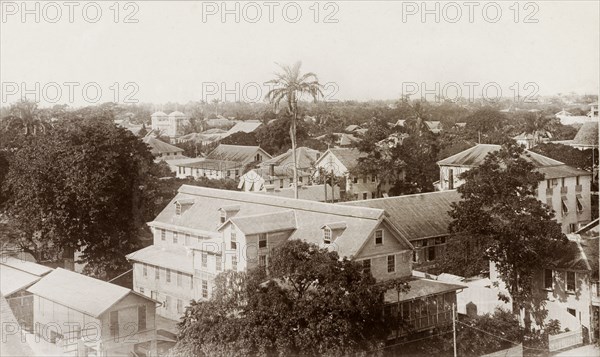 Georgetown from the watch tower. View across the rooftops of Georgetown taken from the watch tower. Georgetown, Guyana, circa 1948. Georgetown, Demerara-Mahaica, Guyana, South America, South America .
