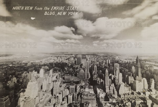 North view of Manhattan Island. View, facing north, of Manhattan Island, taken from the top of the Empire State Building. New York, United States of America, circa 1942. New York, New York, United States of America, North America, North America .