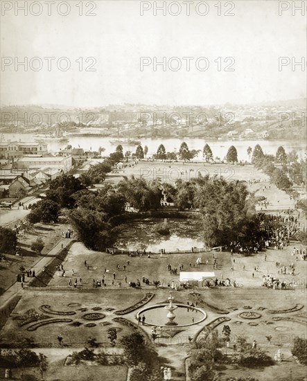 Botanical Gardens, Brisbane. View of the Botanical Gardens from the top of Parliament House. Brisbane, Australia, circa 1890. Brisbane, Queensland, Australia, Australia, Oceania.