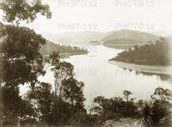 Hawkesbury River, Australia. View of the Hawkesbury River. New South Wales, Australia, circa 1885., New South Wales, Australia, Australia, Oceania.
