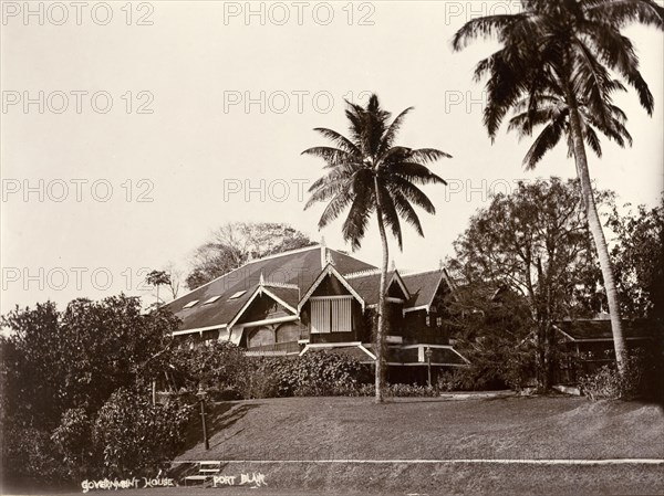 Government House, Ross Island. This gabled building known as Government House was actually located on Ross Island, not at Port Blair as suggested in the original caption. Ross Island, India, circa 1895. Ross Island, Andaman and Nicobar Islands, India, Southern Asia, Asia.