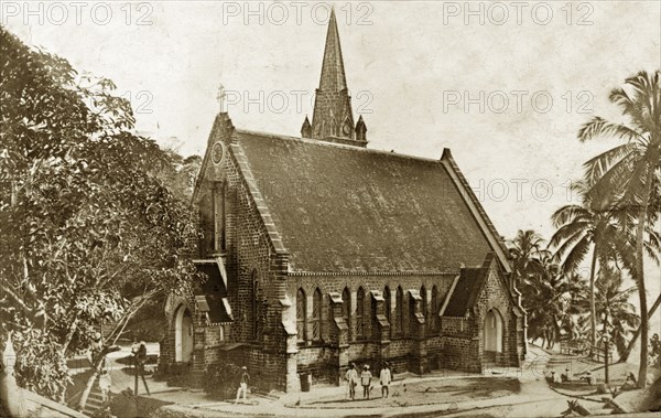 Christ Church, Ross Island. Exterior shot of Christ Church. Ross Island, India, circa 1900. Ross Island, Andaman and Nicobar Islands, India, Southern Asia, Asia.