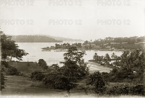 Port Blair, Andaman Island. View across the bay at Port Blair on the Andaman Islands. Port Blair, Andaman Islands, India, circa 1895. Port Blair, Andaman and Nicobar Islands, India, Southern Asia, Asia.