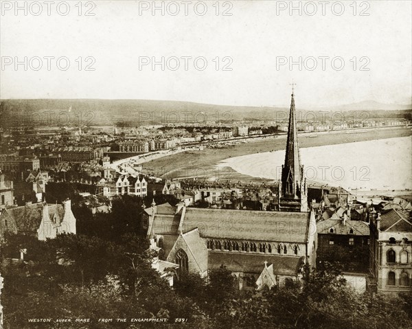 Weston-super-Mare. View over Weston-super-Mare looking towards the bay. Weston-super-Mare, England, circa 1900. Weston-super-Mare, Somerset, England (United Kingdom), Western Europe, Europe .