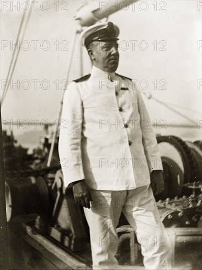 Chief Engineer on RIMS 'Investigator'. Portrait of the Chief Engineer aboard RIMS 'Investigator', taken on the ship's deck. Indian Ocean, circa 1900., Southern Asia, Asia.