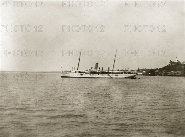 RIMS 'Mayo' at sea. RIMS 'Mayo', a naval steamer belonging to the Royal Indian Marine Service, sails out to sea. Indian Ocean, circa 1900., Southern Asia, Asia.