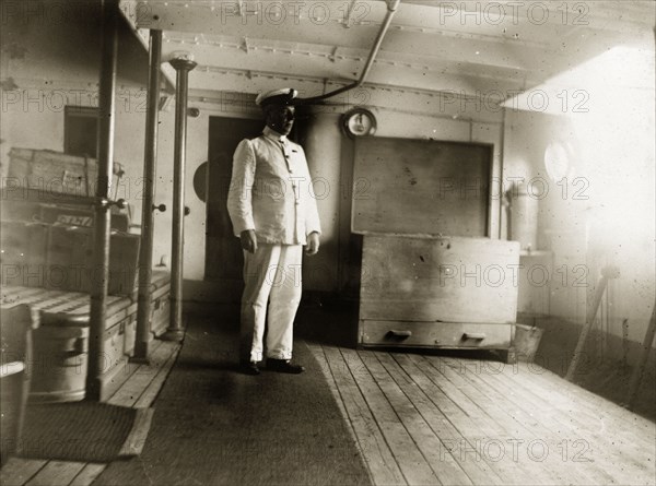 Chief Engineer on RIMS 'Mayo'. The Chief Engineer aboard RIMS 'Mayo' pictured on the deck of the ship. Indian Ocean, circa 1900., Southern Asia, Asia.