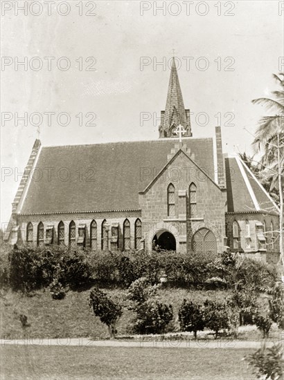 Christ Church, Ross Island. Exterior shot of Christ Church. Ross Island, India, circa 1900. Ross Island, Andaman and Nicobar Islands, India, Southern Asia, Asia.