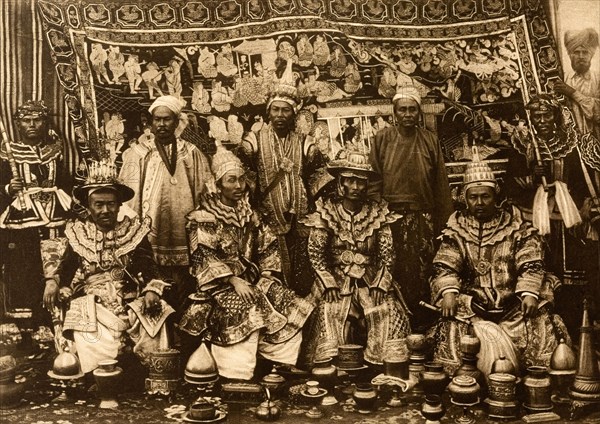 Shan Chiefs at the Coronation Durbar. Group portrait of chiefs of the Shan States, now part of Burma (Myanmar), dressed in ceremonial attire at the Coronation Durbar. Delhi, India, 1 January 1903. Delhi, Delhi, India, Southern Asia, Asia.