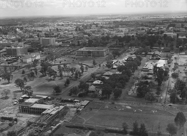 Air patrol over Littleton's town'. Aerial view taken from a patrol plane of a city identified by the photographer as 'Littleton's town'. Probably Kenya, 1 November 1952. Kenya, Eastern Africa, Africa.