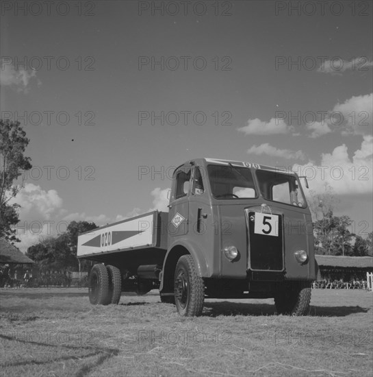 Ozo truck, Kenya. An open-backed Ozo truck, number 15 in a vehicle parade at the Royal Show. Kenya, 25 September 1957, Kenya, Eastern Africa, Africa.