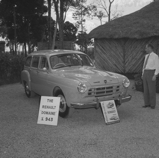 Renault Domaine. A new Renault Domaine car, on display at the Pan African stand at the Royal Show with a sale price of ?943. Kenya, 25 September 1957. Kenya, Eastern Africa, Africa.