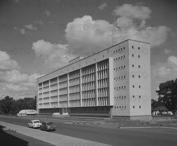Police Headquarters, Nairobi. View of the seven storey Police Headquarters building. Nairobi, Kenya, 6 October 1957. Nairobi, Nairobi Area, Kenya, Eastern Africa, Africa.