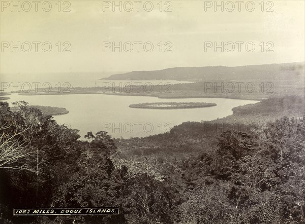 Bogue Islands, Jamaica. View of Bogue Islands in Montego Bay, taken from a newly completed railway track in the mountains. Montego Bay, Jamaica, circa 1895. Montego Bay, St James (Jamaica), Jamaica, Caribbean, North America .