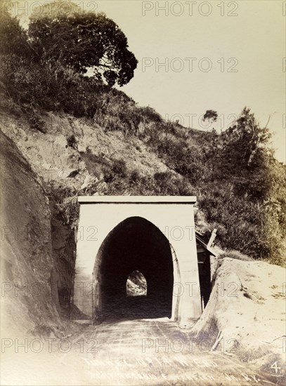 Railway tunnel 'No. 14'. Tunnel 'No. 14', shown before the construction of the railway track that would later run beneath it as part of the Port Antonio extension line. Portland, Jamaica, circa 1895., Portland, Jamaica, Caribbean, North America .