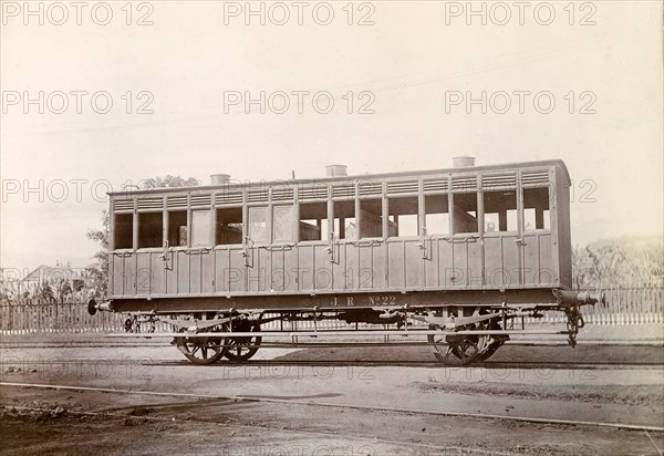 Third class carriage, Jamaica. A Jamaica Railway third class carriage with open windows. Jamaica, circa 1895. Jamaica, Caribbean, North America .