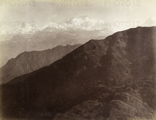 View of Kanchenjunga. View of Kanchenjunga, the third highest mountain in the world, located in the Himalayan mountain range. India, circa 1885., Sikkim, India, Southern Asia, Asia.