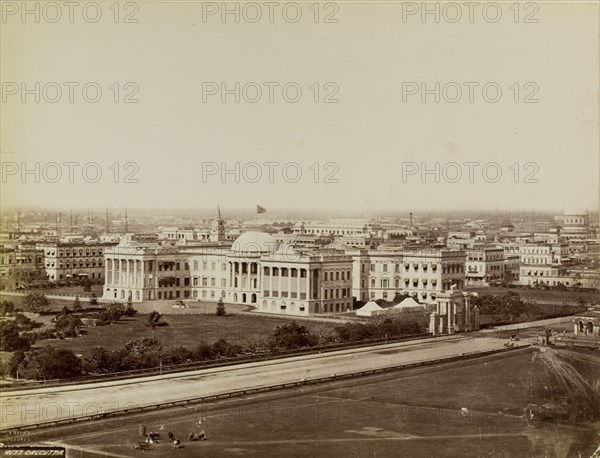 Government House, Calcutta. View of the Government House in Kolkata, taken from the Ochterlony Monument. Calcutta (Kolkata), India, circa 1880. Kolkata, West Bengal, India, Southern Asia, Asia.