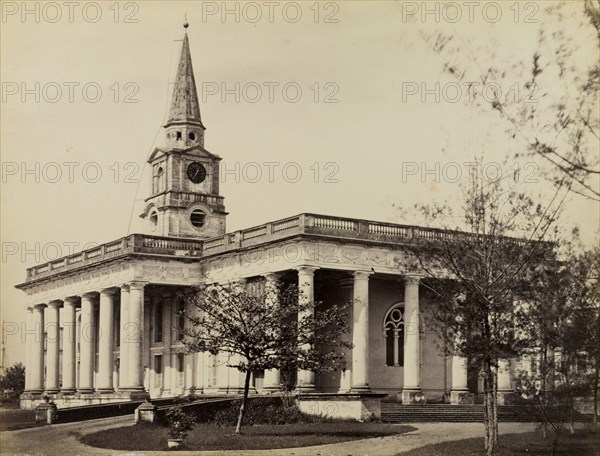 St John's Church, Calcutta. View of St John's Anglican Church, the site where Job Charnock, reputed founder of Calcutta (Kolkata), is buried. Calcutta (Kolkata), India, circa 1870. Kolkata, West Bengal, India, Southern Asia, Asia.