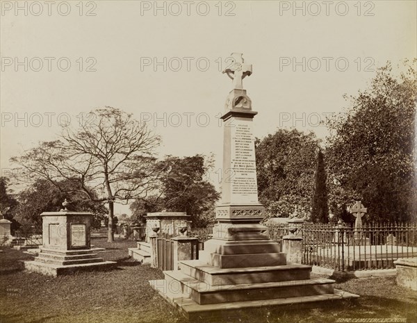 Lucknow military memorial. A memorial erected in the British Residency churchyard in honour of Brigadier-General James Neill and the men of the First Madras Fusiliers, fallen soldiers in the Siege of Lucknow. Lucknow, North Western Provinces (Uttar Pradesh), India, circa 1875. Lucknow, Uttar Pradesh, India, Southern Asia, Asia.