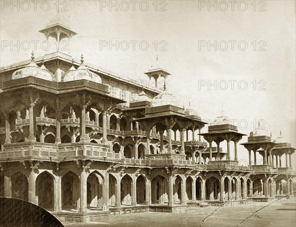 Akbar's tomb, India. The multi-arched architecture of Akbar's tomb. Agra, North Western Provinces (Uttar Pradesh), India, circa 1885. Lucknow, Uttar Pradesh, India, Southern Asia, Asia.