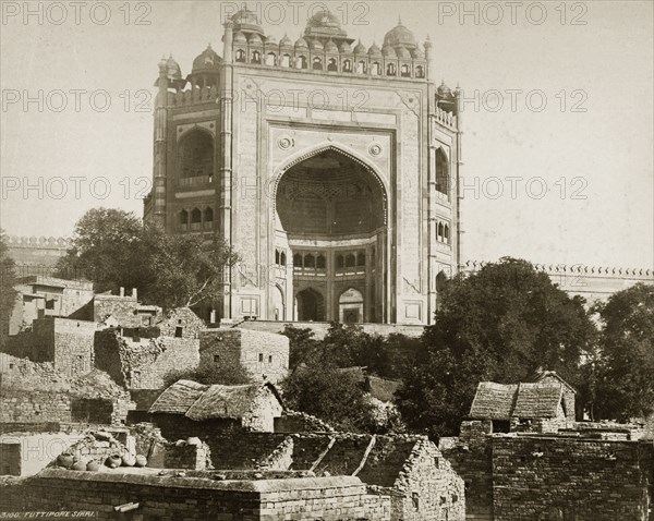 Salim Chisti gateway. The gateway to the tomb of Salim Chisti at Fatahpur Sikri. Near Agra, North Western Provinces (Uttar Pradesh), India, circa 1885., Uttar Pradesh, India, Southern Asia, Asia.