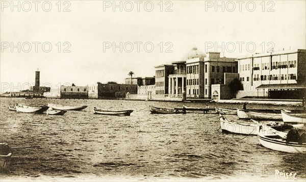 Palace of Ras-El-Tin. View of the Palace of Ras-El-Tin, built on Egypt's Mediterranean coastline. Alexandria, Egypt, circa 1880. Alexandria, Alexandria, Egypt, Northern Africa, Africa.