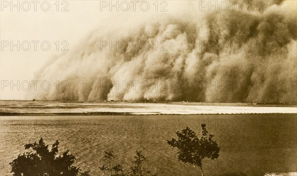 Sandstorm at Khartoum. A huge cloud of sand sweeps over the River Nile, north of Khartoum, during a storm. Khartoum, Sudan, 6 June 1906. Khartoum, Khartoum, Sudan, Eastern Africa, Africa.