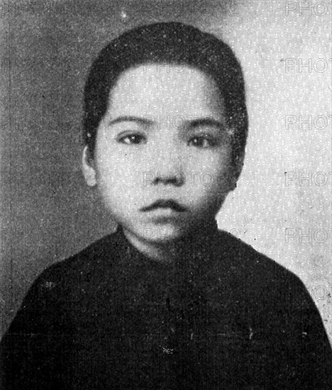 The last child sold in Hong Kong. Portrait of a child slave, freed from domestic servitude under the customary Chinese 'mui tsai' system. The girl is identified as 'Ah Moy', aged eight years, and related notes claim she was the last slave to be sold in Hong Kong on 1 July 1929. Hong Kong, (People's Republic of China), circa 1930. Hong Kong, Hong Kong, China, People's Republic of, Eastern Asia, Asia.