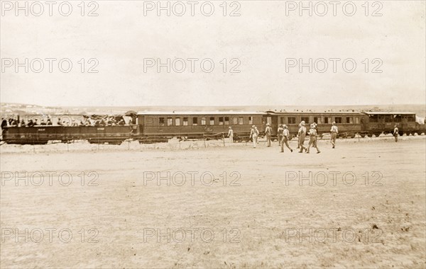 Mail train at Standerton. A mail train passes through Standerton, a town garrisoned by the British during the Second Boer War (1899-1902). Standerton, Transvaal (Mpumalanga), South Africa, 1901. Standerton, Mpumalanga, South Africa, Southern Africa, Africa.